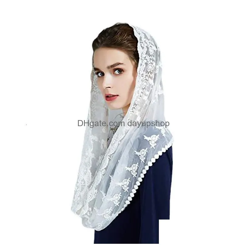 hijabs latin church white bridal lace mantilla veil muslim church veil shawl 230509