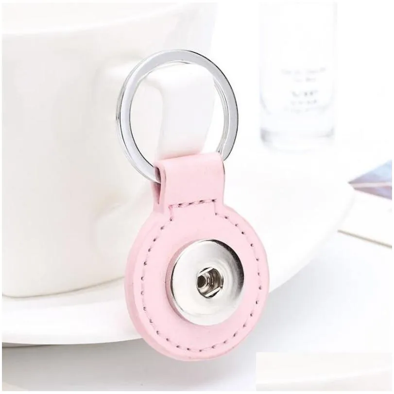 round pu leather snap button keychain 8 colors key rings fit diy 18mm snap jewelry