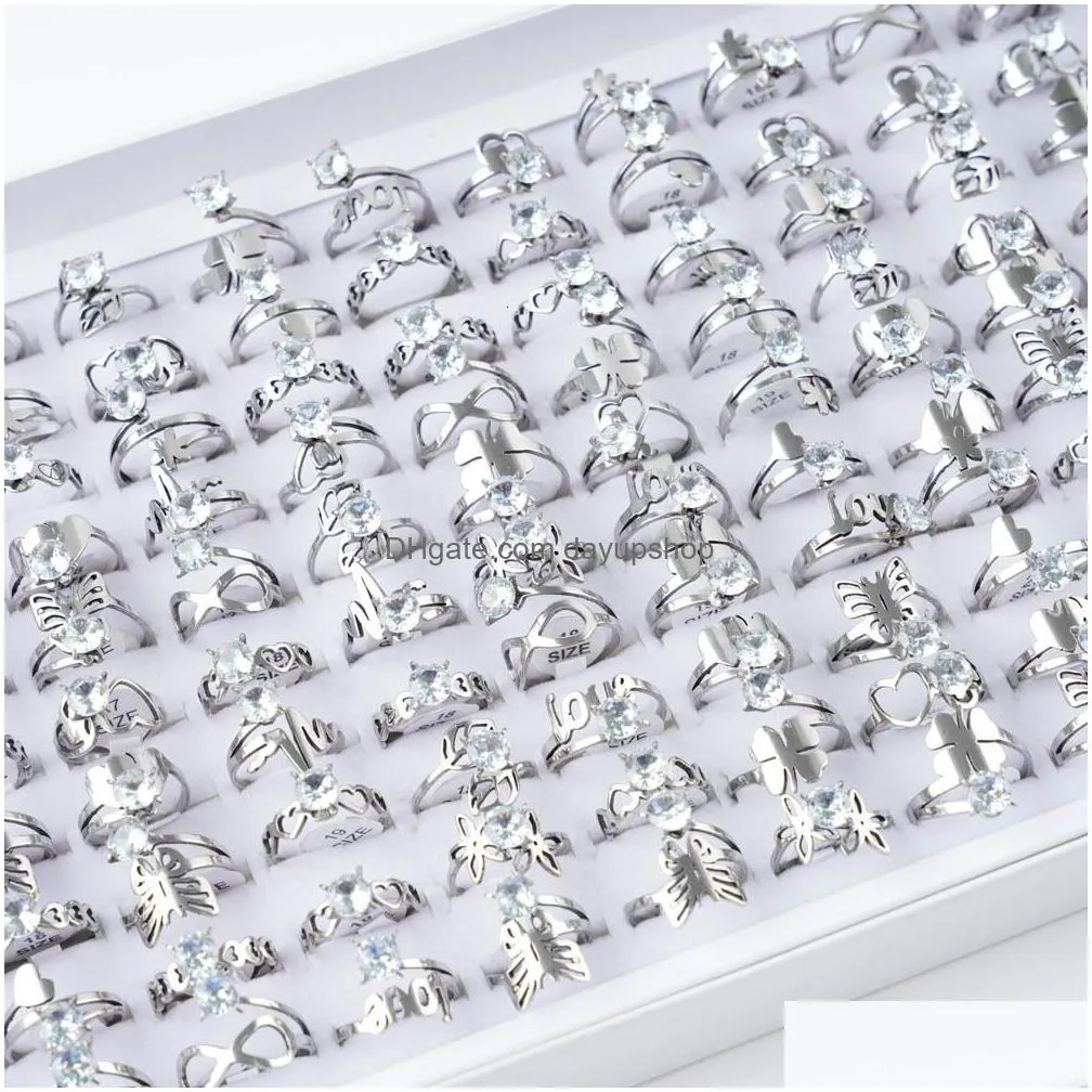 wedding rings 30pcs/lot classic female stainless steel rings for wedding engagement anniversary jewelry accessories party gifts 230831