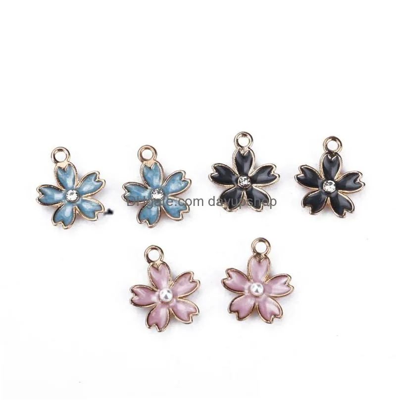 50pcs diy jewelry making accessories flower charm gold plated 5 petal pearl crystal floral charms pendant for necklace earrings bracelet