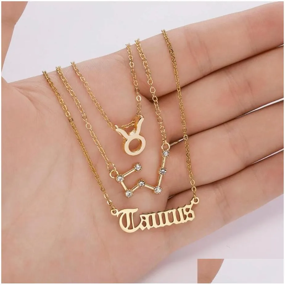 3Pcs/Set Cardboard Star Zodiac Sign Pendant 12 Constellation Charm Gold Necklace Aries Cancer Leo Scorpio Necklace Jewelry Gifts