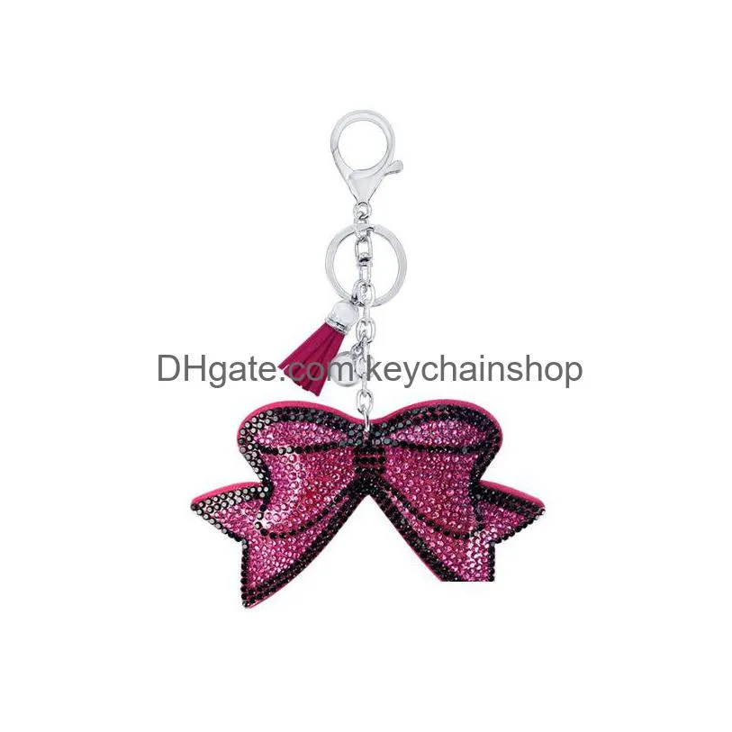 creative gift korean flannel rhinestone bow keychain  tassel bag accessories car pendant key rings