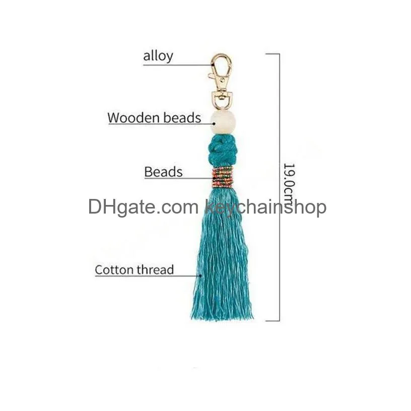 retro diy weave tassel bag hangs handmade knot beads key ring holders fashion jewelry