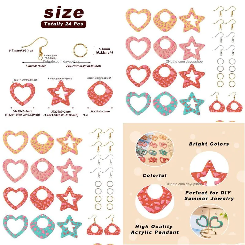 acrylic plastic lucite pandahall diy dangle earings making set with star heart acrylic pendant charms earring hooks jump rings for jewelry supplies kit