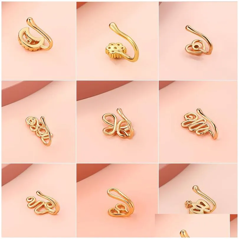 fashion nose ring charm crystal butterfly pentagram women fake piercing clip on nose ear rings body jewelry