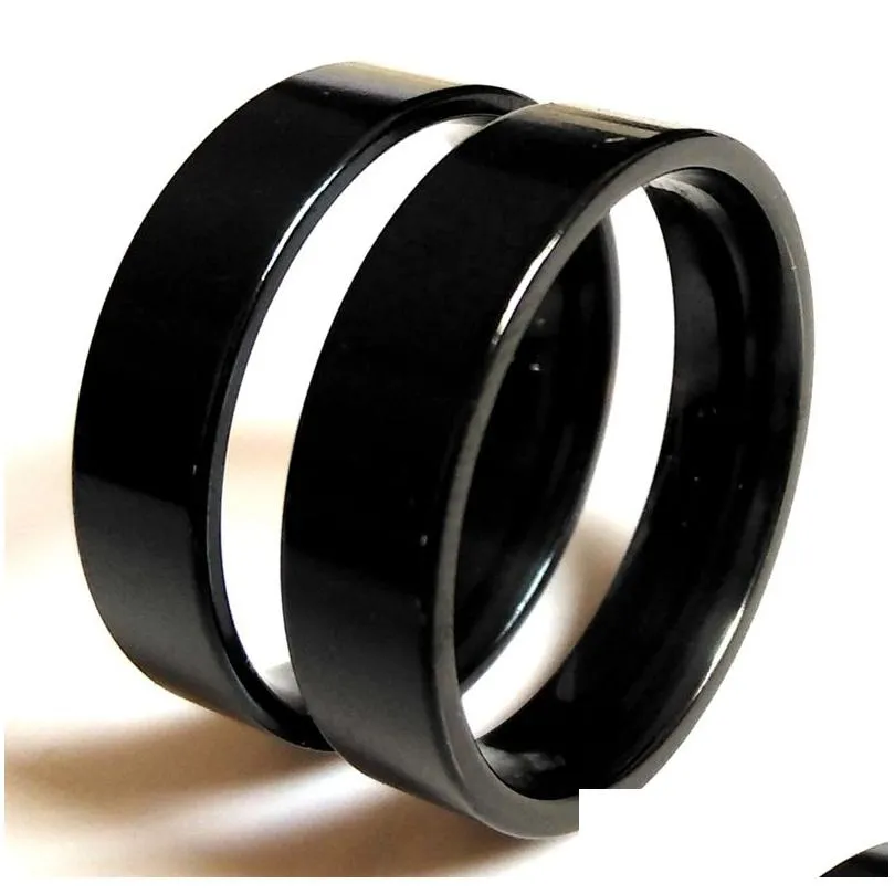 50pcs black band ring 6mm width flat & arc shape 316l stainless steel rings men women elegant classic jewelry wholesale lots