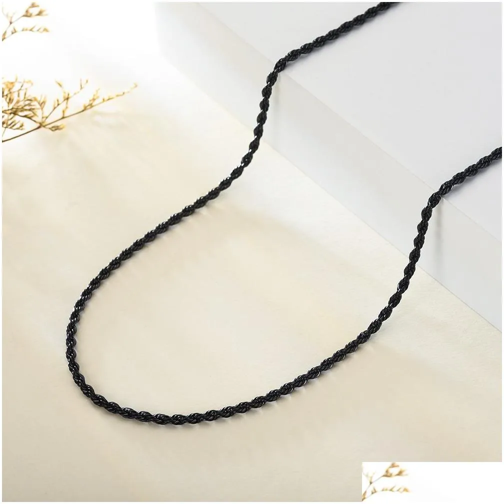 Black Twisted Rope Chains Not Fade Mens 304 Stainless Steel Basic Punk Choker Necklace for Women Fashion Design Hip Hop Jewelry Gift 2 3 4 5 6mm