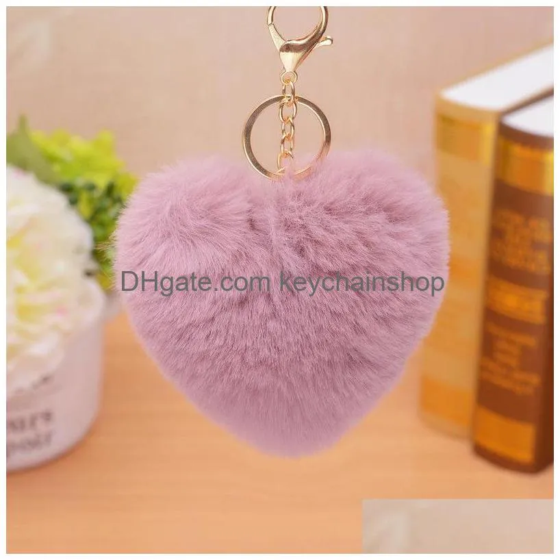 heart pompoms keychain plush balls key chains decorative pendant for women bag accessories keychains car fashion keyring gift