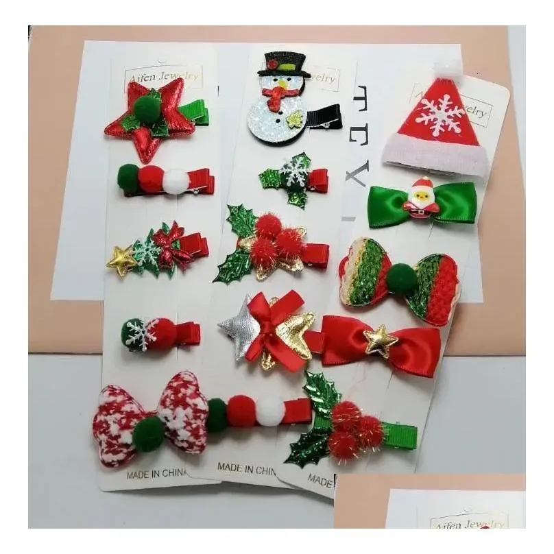 pin 2024 christmas hair s 5 pcs / set cute snowman santa claus hair card girls hair clip accessories in stock 8250