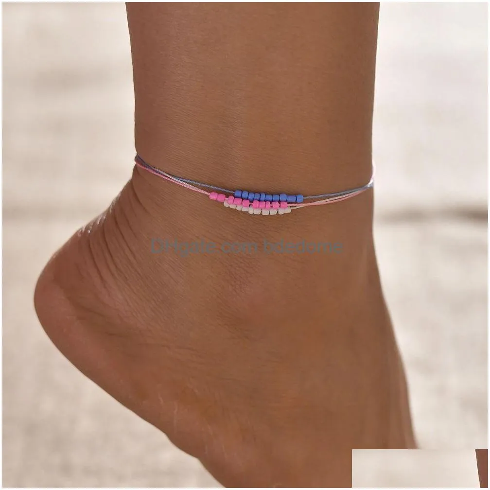 anklets women fashion simple beach anklet ladies multi-layer colorful mixed color rice bead foot chain accessories