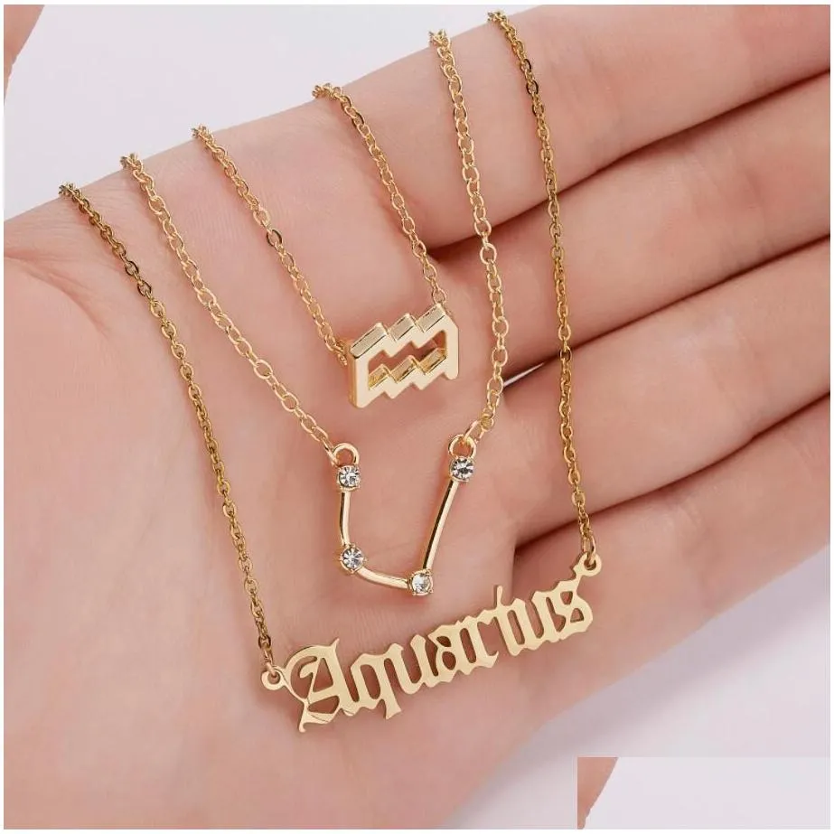 3Pcs/Set Cardboard Star Zodiac Sign Pendant 12 Constellation Charm Gold Necklace Aries Cancer Leo Scorpio Necklace Jewelry Gifts