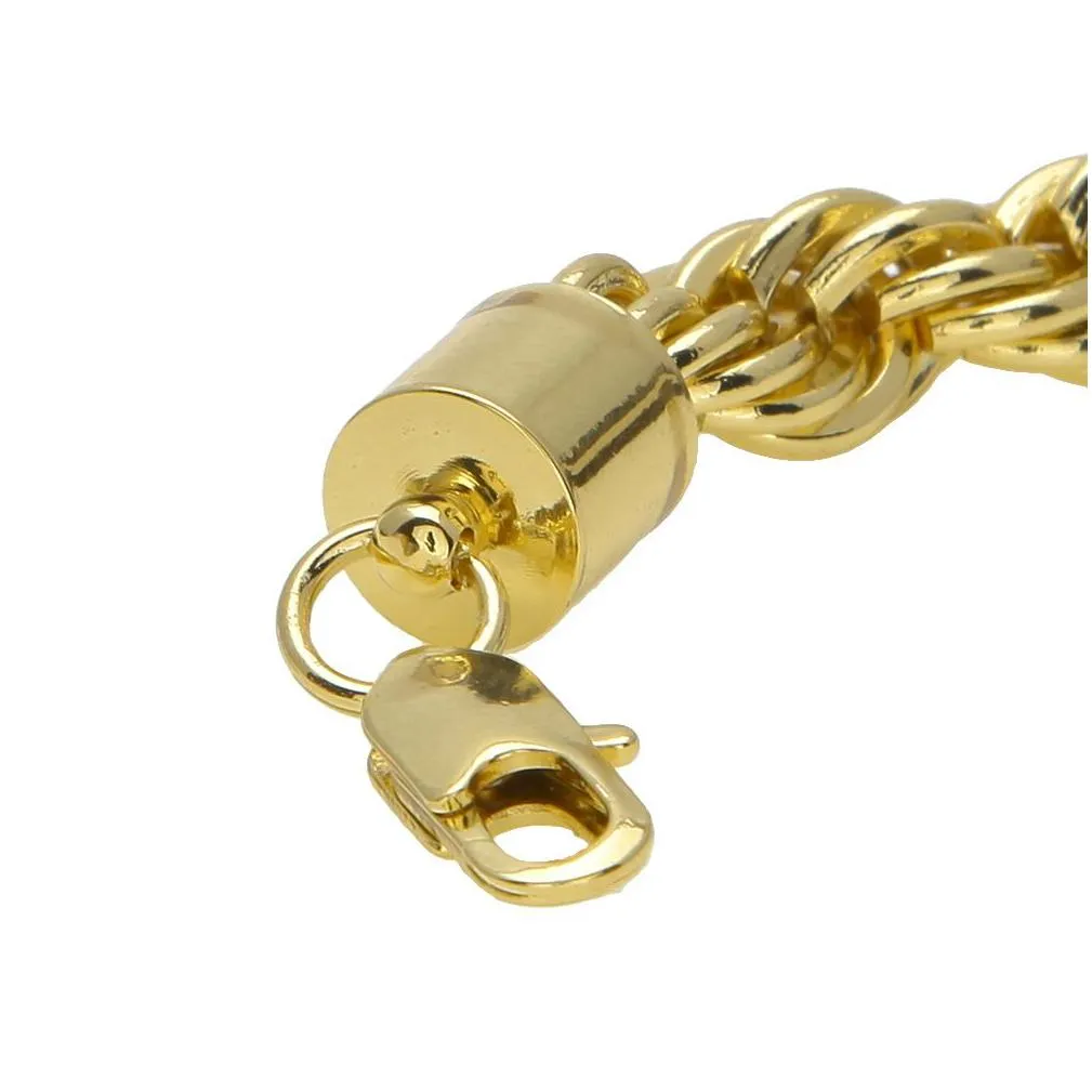 10mm thick 76cm long rope twisted chain 24k gold plated hip hop heavy necklace for mens