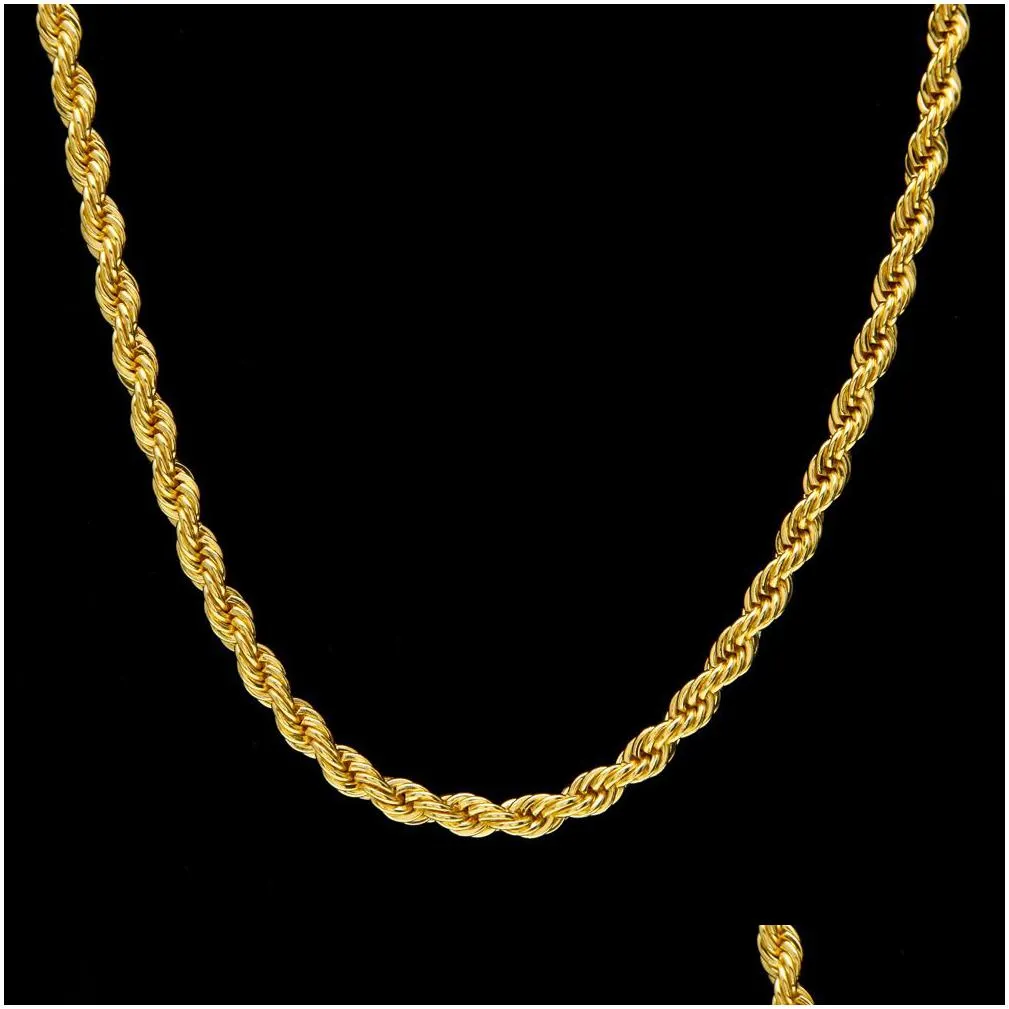 6.5mm thick 75cm long rope twisted chain gold silver plated hip hop heavy necklace for men women