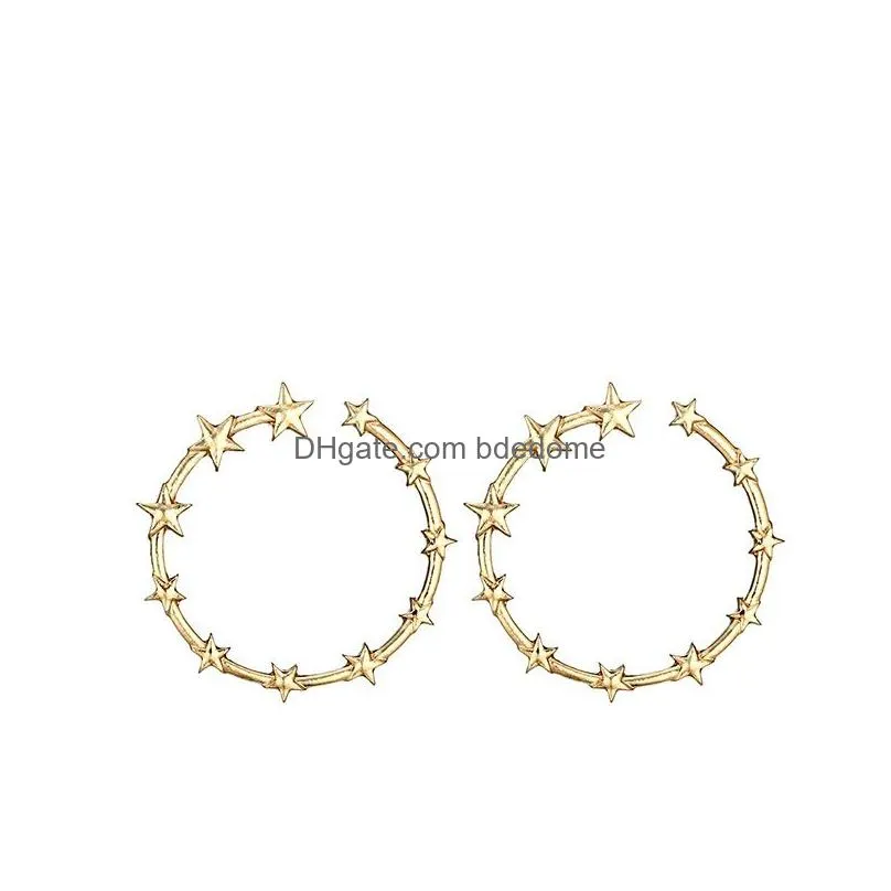 starlight hoop earrings japanese and korean new simple earings creative circular hollow opening star loop earrings