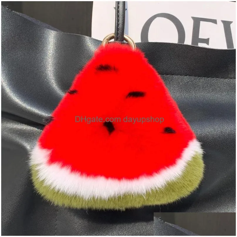 keychains lanyards rabbit hair fruit watermelon key chain korea high quality fruit shape key chain for key leather bag decoration accessories