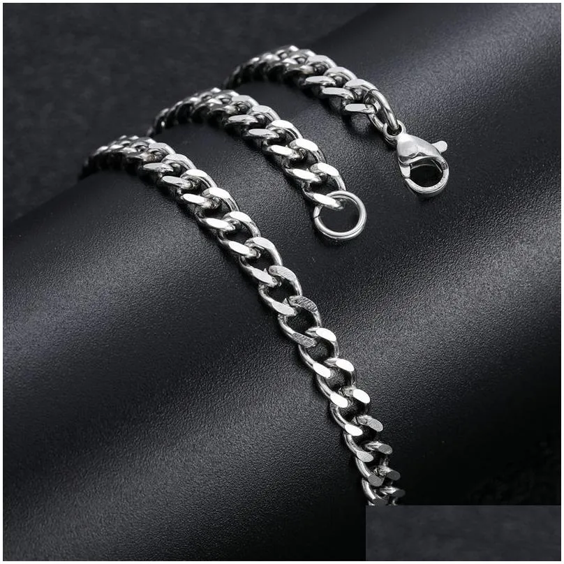 mens gold chains necklaces stainless steel cuban link chain titanium steel black silver hip hop necklace jewelry 3mm