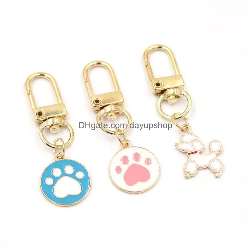 wholesale dog paw print pendant keychain fashion key rings zipper pull charm planner charms accessories hangbag hanging pendants keyring for women