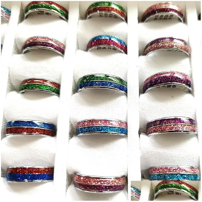 30 pcs/batch wholesale color dual color combination shiny and simple alloy men`s and women`s rings fashion jewelry batch