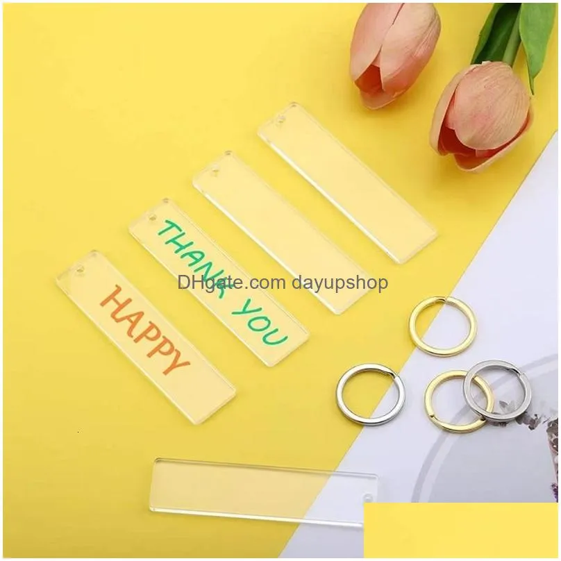 keychains lanyards 40pieces blanks song key chain acrylic keychains blank acrylic transparent rectangle discs with 30pieces metal key chain