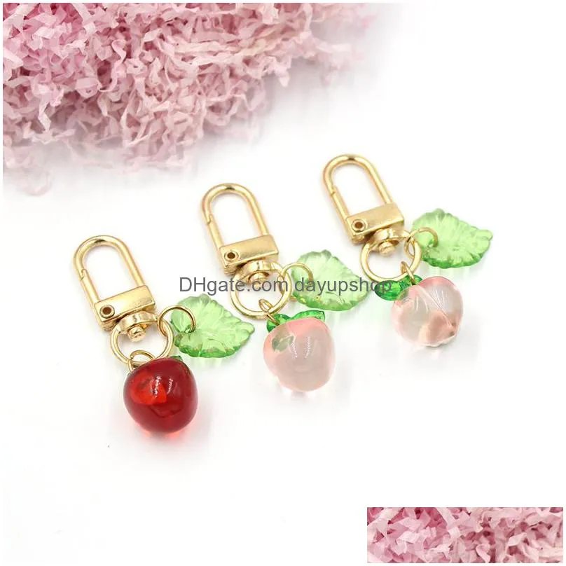 wholesale women girls fruit pendant keychain acrylic  peach key rings zipper pull charm planner charms accessories hangbag hanging pendants