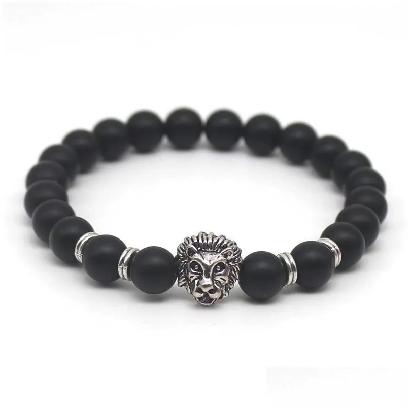 wholesale  head beaded stands bracelets jewelry black lava stone bracelet for men women