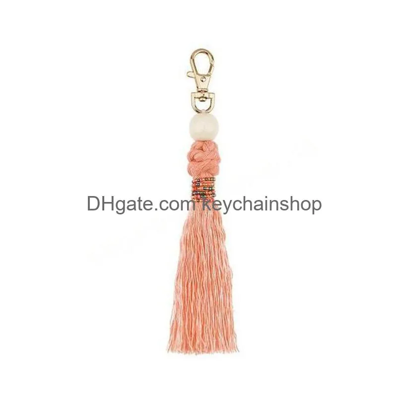 retro diy weave tassel bag hangs handmade knot beads key ring holders fashion jewelry