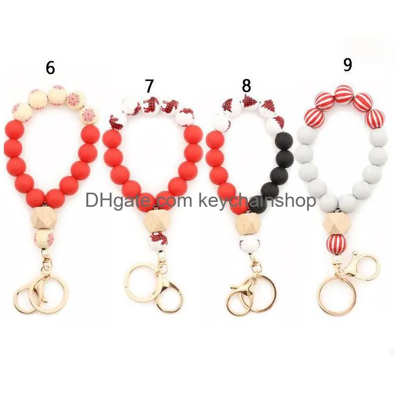 jewelry 12 colors christmas halloween wooden bead string bracelet xmas keychain food grade silicone beads bracelets women girl key ring wrist