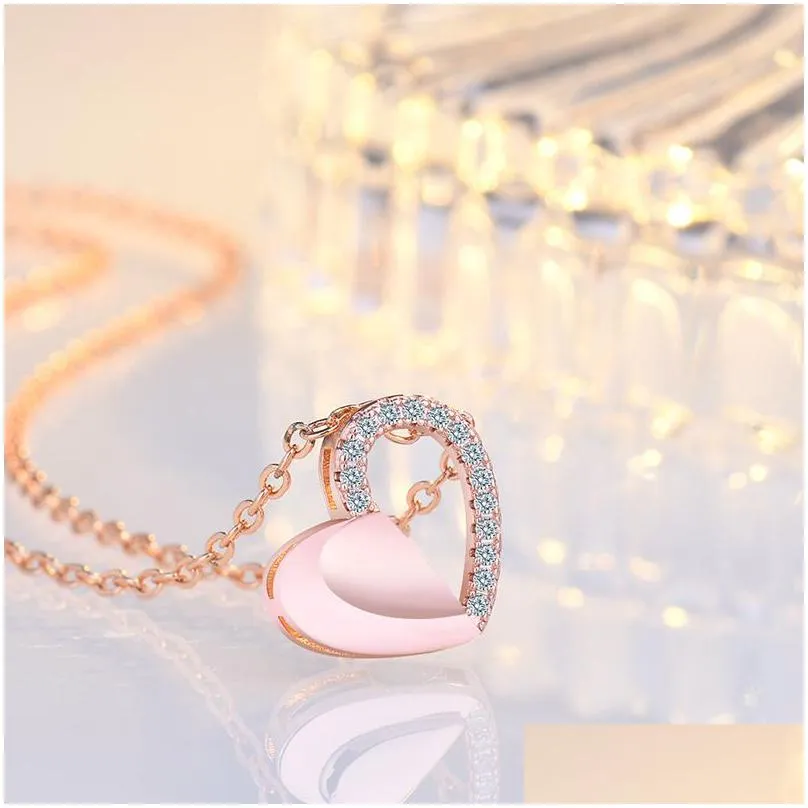 fashion double layer heart clear cz necklace silver chain necklace for women fine jewelry wedding gift