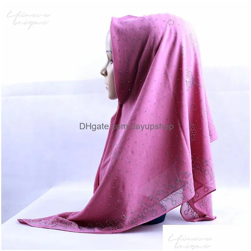 hijabs muslim women fashion headscarves square hijab chiffon scarves rhinestones veil islam diamond solid color folk-custom 230509