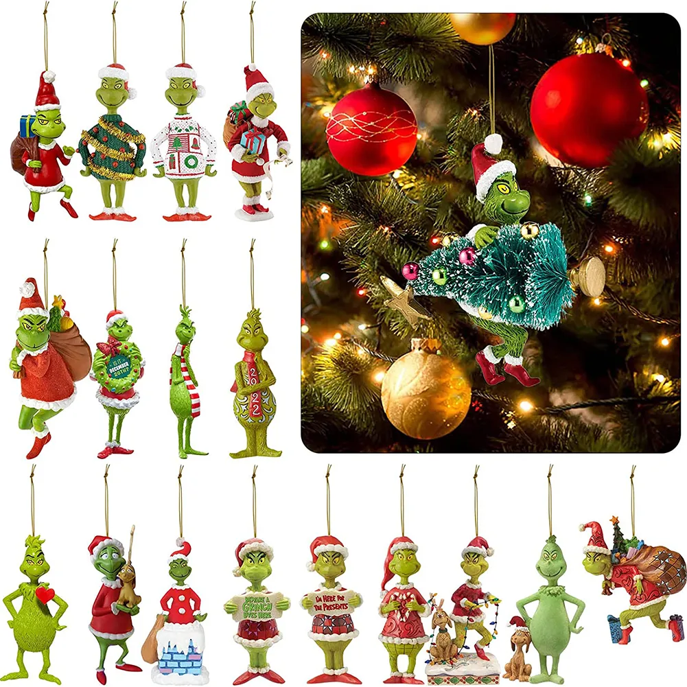 Christmas Green Elf Doll With Hat Red Green Hair Monster Xmas Merry Christmas Tree Pendant Doll Home Decor Happy New Year Gifts