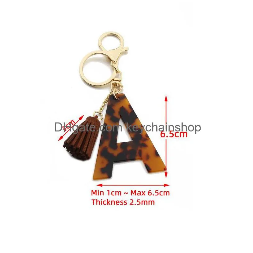 leopard print keychains a-z initial acetate pendant key chain ring cute car alphabet resin keyring holder charm bag couple gifts