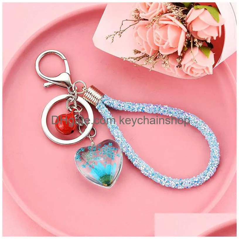 cute heart crystal car keychain for women girls luxury pendant key ring holder creative key chains charm bag accessories