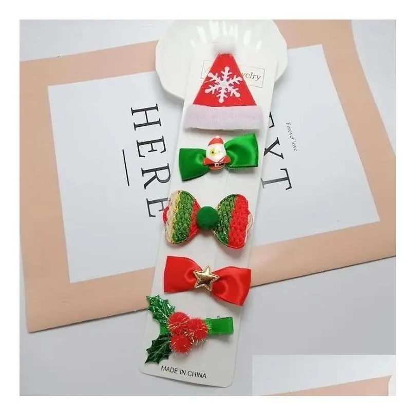 pin 2024 christmas hair s 5 pcs / set cute snowman santa claus hair card girls hair clip accessories in stock 8250