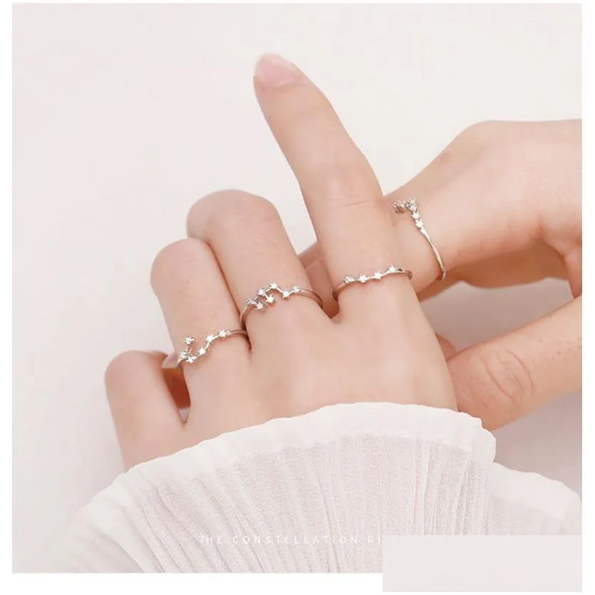 inlaid cubic zircon 12 constellation zodiac sign rings for simple silver color adjustable ring jewelry gift