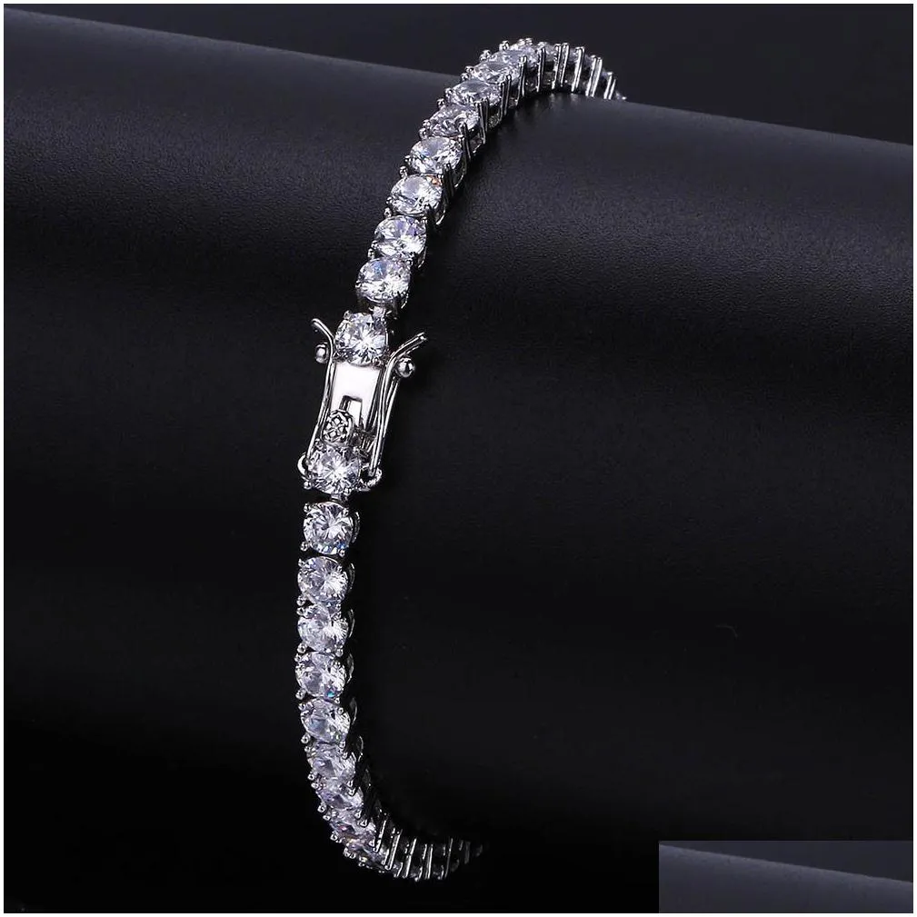 Fashion Hip Hop Iced Out Tennis Chain AAA Cubic Zirconia Copper Bracelet Diamond Designer Jewelry For Men Women 18K Gold Silver Party Gift Couple Love Bracelet