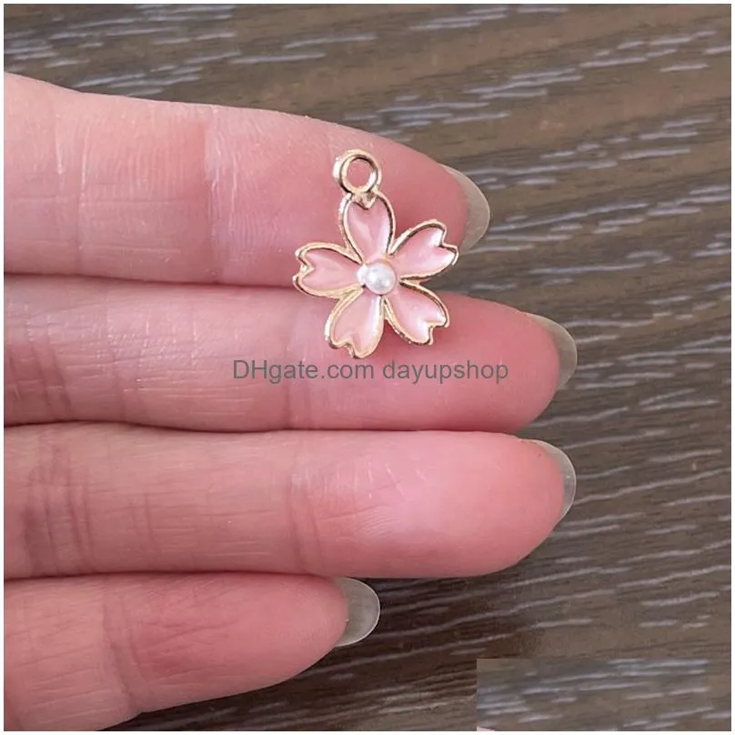 50pcs diy jewelry making accessories flower charm gold plated 5 petal pearl crystal floral charms pendant for necklace earrings bracelet