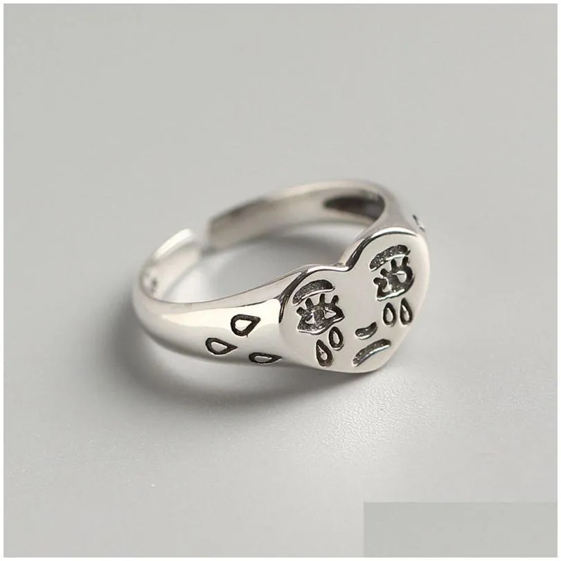 silver creative crying face tears ring neutral retro fashion jewelry factory direct wholesale gift