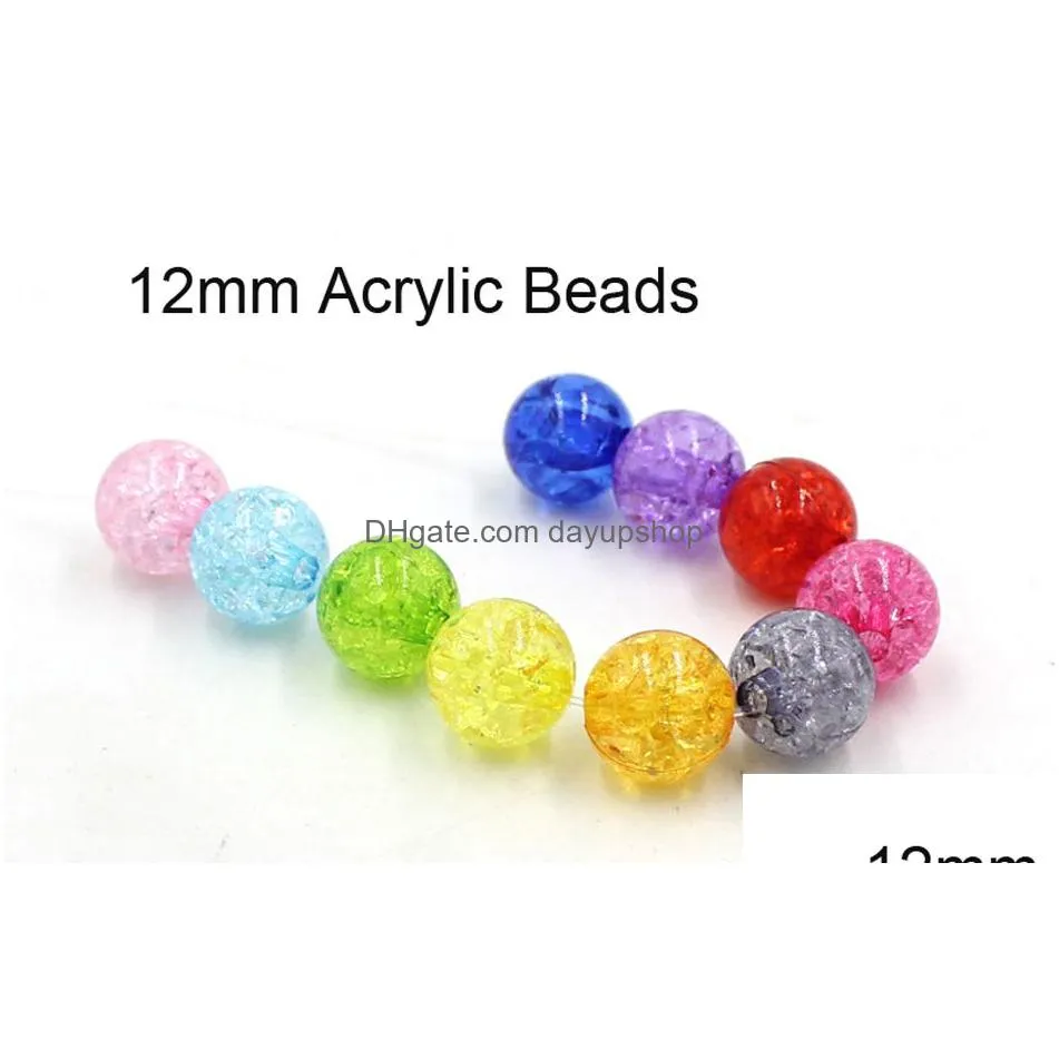 wholesale 10 colors acrylic loose beads 12mm round candy color spacer crackle bead for jewelry making diy beaded bracelets women girl