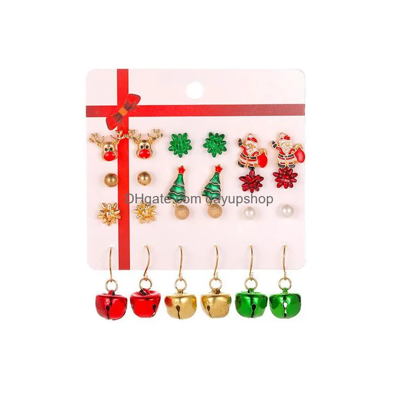 vintage gold plated mix stud dangle earring for women colorful bell deer christmas earring sets lovely girls gifts