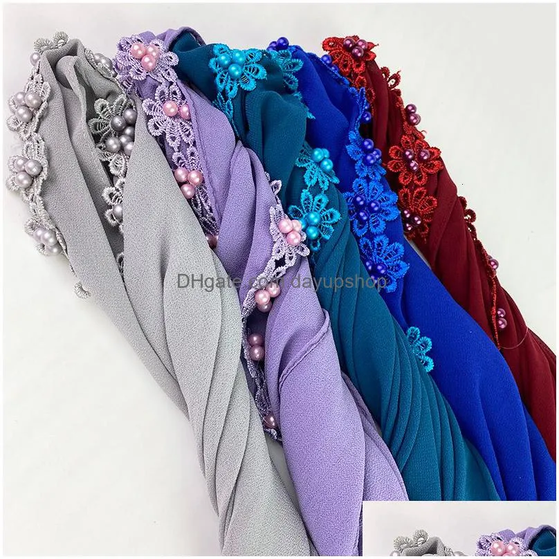 hijabs women bubble chiffon scarf with beads arab long shawls muslim islamic scarves headwrap hijab solid color face veil 230509