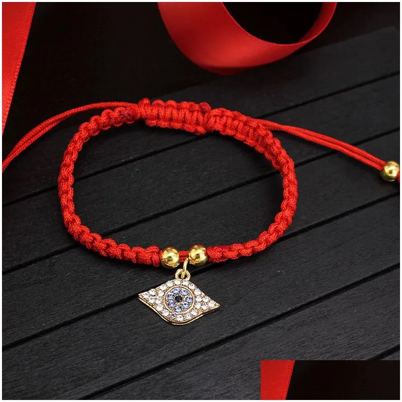 evil turkish eye lucky hand braided red thread string bracelet for women men charm lucky rope adjustable friendship jewelry gifts