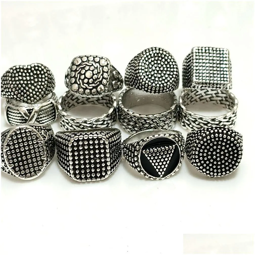 wholesale 30pcs styles top mix rings jewelry men women party favor biker rings jewelry alloy silver plate