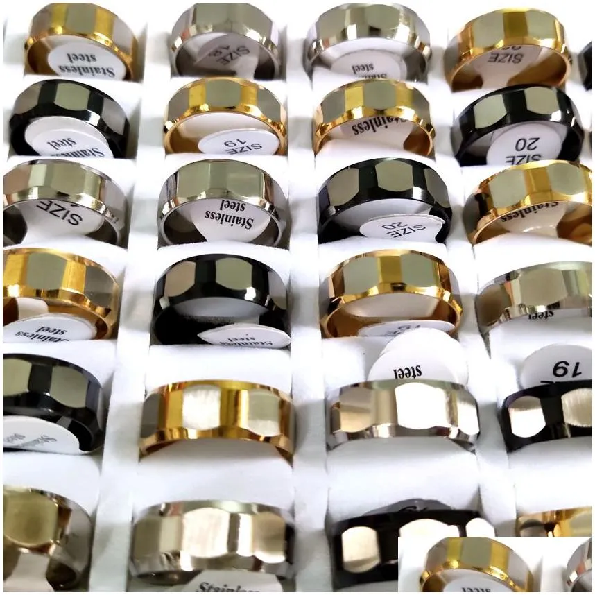 30pcs matte surface 8mm men women stainless steel ring gold silver black top mix comfortable man ring unique design jewelry