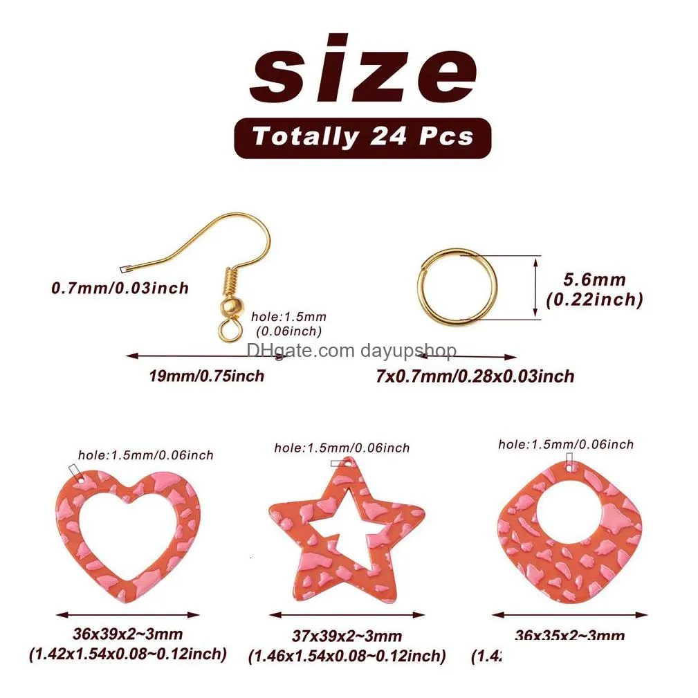 acrylic plastic lucite pandahall diy dangle earings making set with star heart acrylic pendant charms earring hooks jump rings for jewelry supplies kit