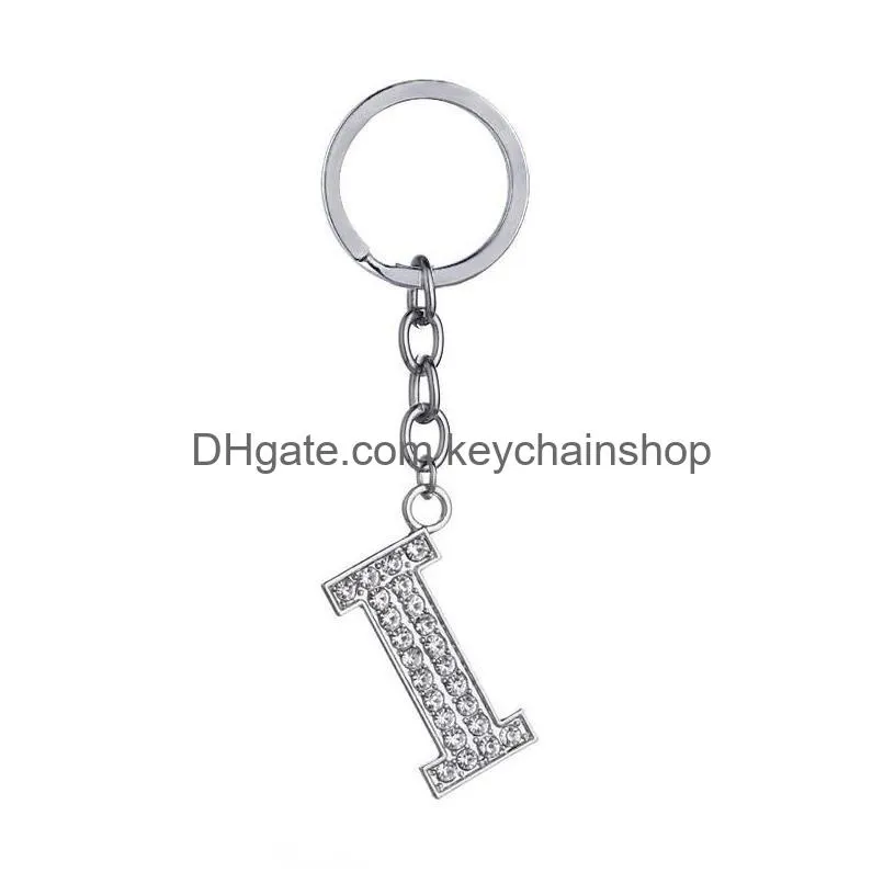 a to z grapheme crystal inlaid key holders cute keyring fashion charms buckle keychain accessories lanyard car