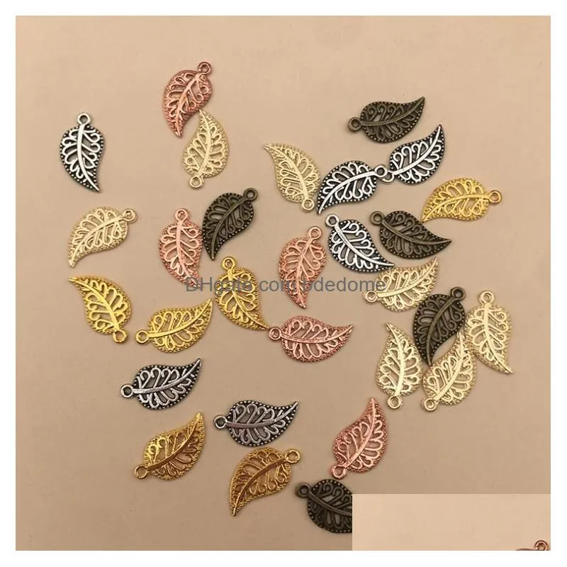 wholesale alloy leaves earring findings charms mix 210pcs vintage tibetan silver small hanging pendant earrings jewelry accessories 6