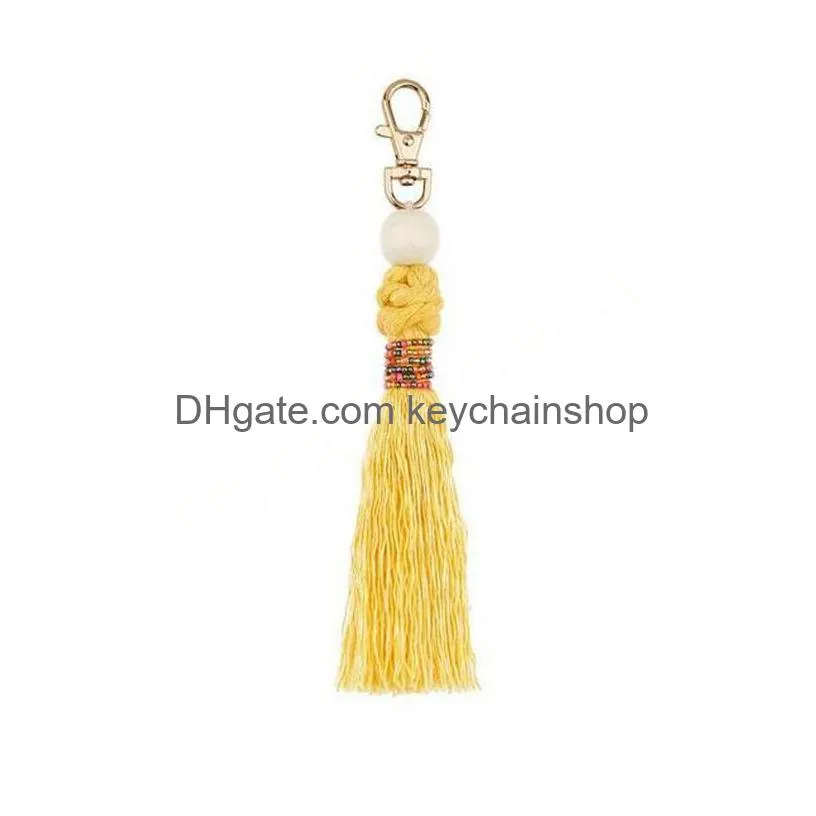 retro diy weave tassel bag hangs handmade knot beads key ring holders fashion jewelry