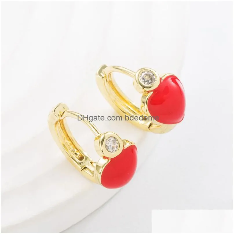 studs gold hoop earrings for women colorful oil drip zircon 18k gold plated candy style heart jewelry new