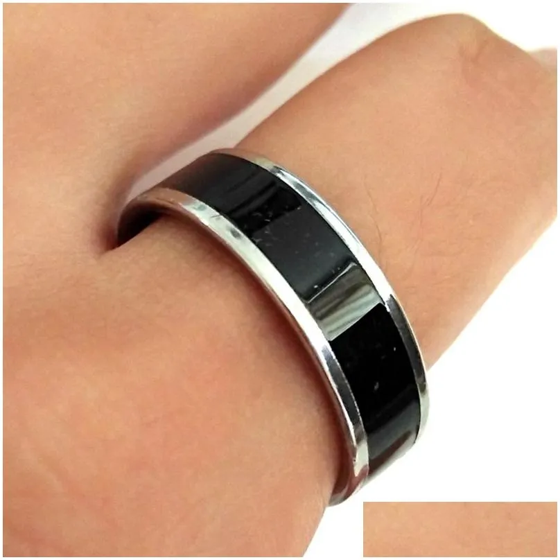 30pcs width 6mm black enamel comfort-fit men women stainless steel rings man classic finger rings party rings wholesale hot jewelry