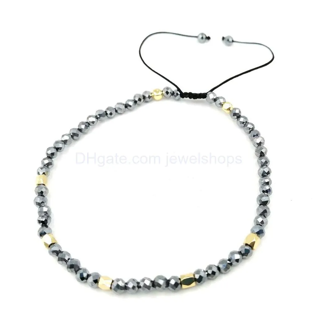 3mm faceted gemstone adjustable bracelet tiny beads pink tourmaline amethyst lapis quartz black spinel adjustable braided seven chakra bracelets for women